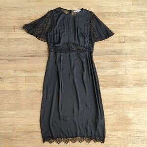 Zara Women's Large Black Lace Midi Dress Sheer